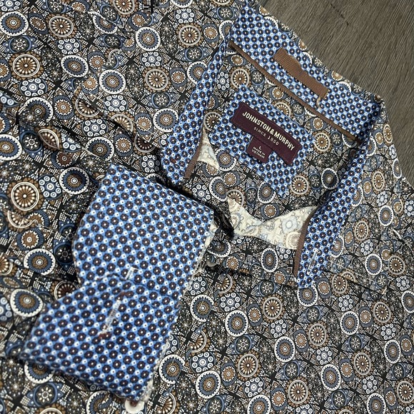 Johnston & Murphy Long Sleeve Shirt Large Flip Cuff Geometric Kaleidoscope Print - Picture 1 of 11